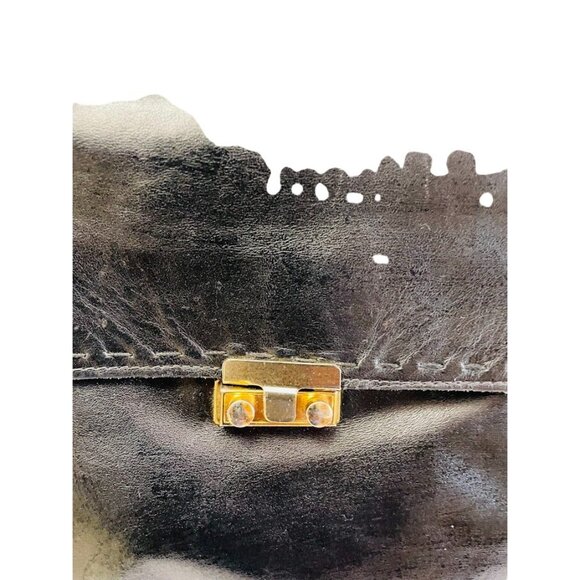 Vintage Shoulder Bag Black Leather Double Handle Strap 13" x 10" x 3 1/2" - Picture 4 of 16